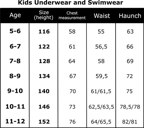 FEMI Kids Size chart